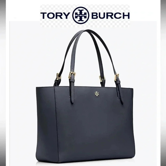 Tory Burch Tote Handbag Navy Blue Robinson - Picture 2 of 12